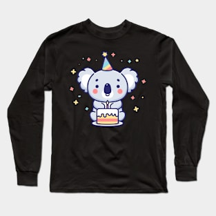 Cute koala with a birthday cake celebrating birthday party, Happy Birthday gift, kawaii cartoon Long Sleeve T-Shirt